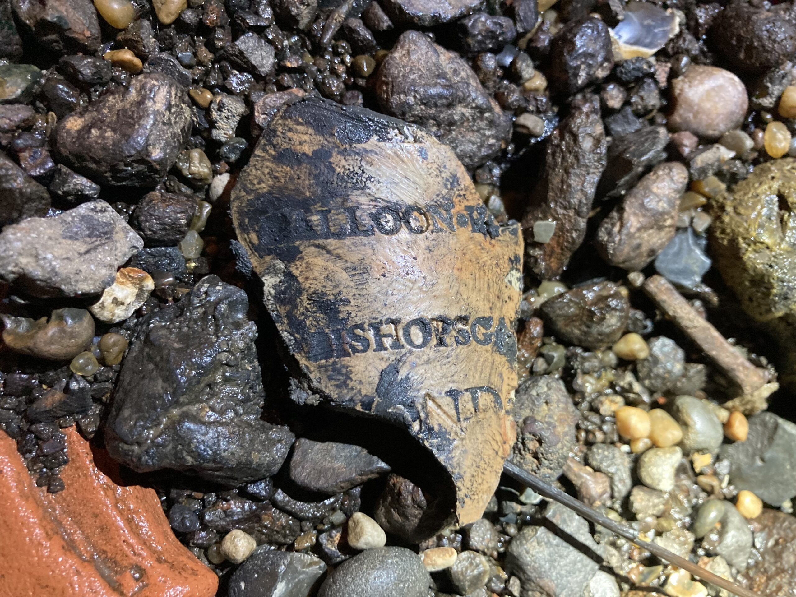Sherd of bottle containing Sparrow’s Leather Sauce
