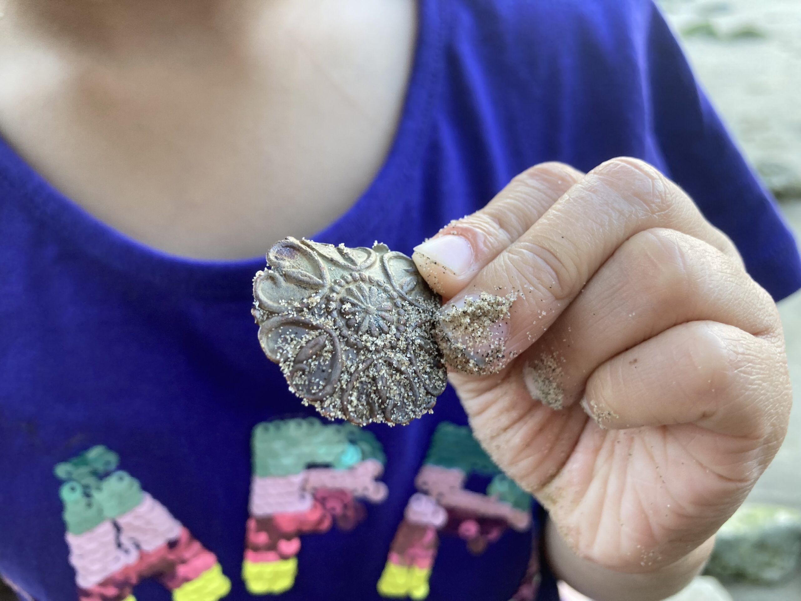 Decorated button or brooch